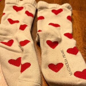 Magnolia Pearl Beige Socks with Red Hearts